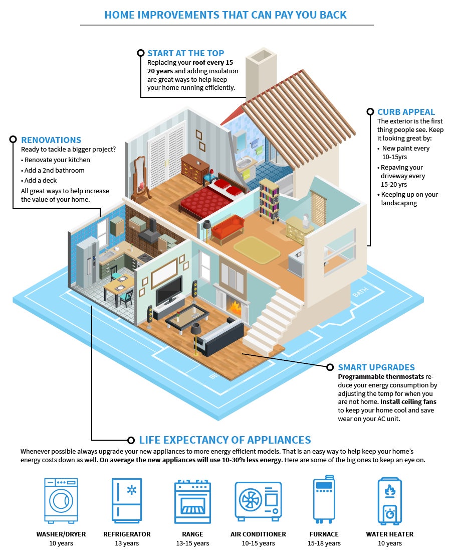 infographic outlining different areas of the home that needs attention or renovation